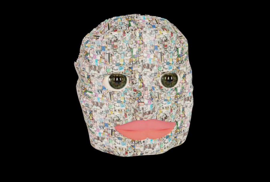 A work-in-progress mock-up of the front of ROCKAMORA's head.