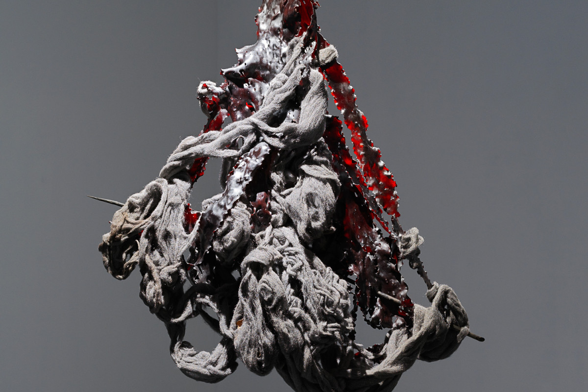 A kelp form is suspended in the air.