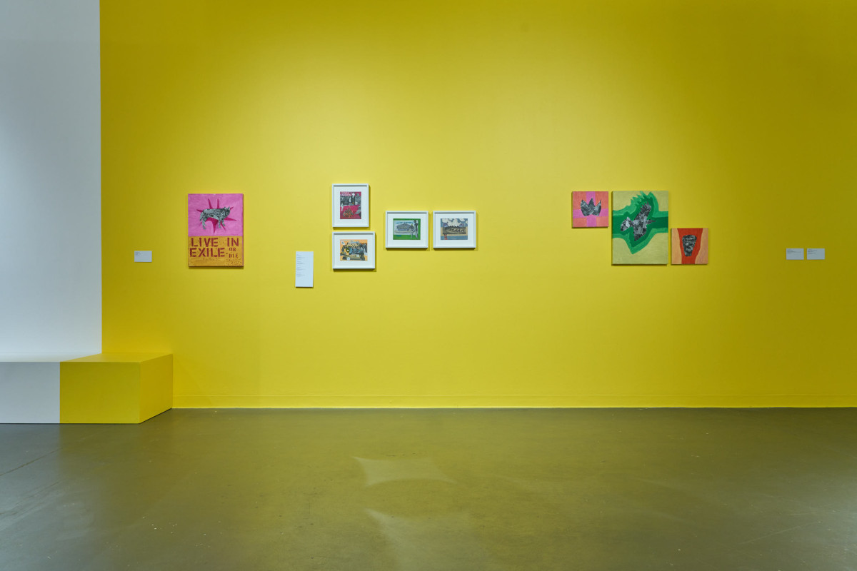 A yellow gallery wall features 8 hung works.