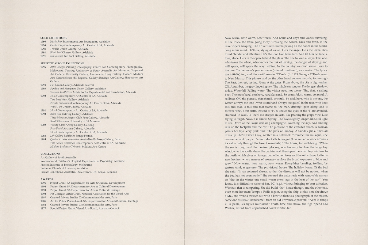 Inside pages. Catalogue essay (right) by Linda Marie Walker.