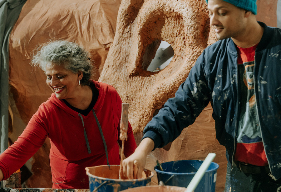 Kaspar and Koruna Schmidt Mumm working with wax to make ROCKAMORA.
