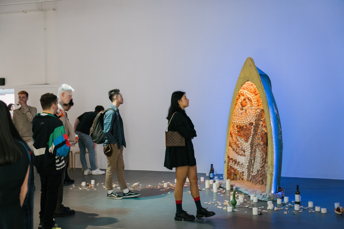 Studios: 2023 opening night. People gather around Teresa Busuttil's work.