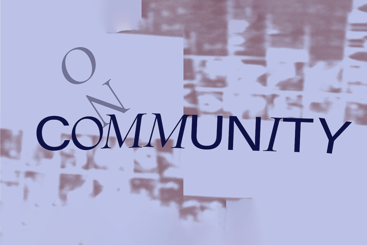 Isabelle Szczotka's work from the MUDLETTER. The word 'COMMUNITY' in large font over a purple faded background.