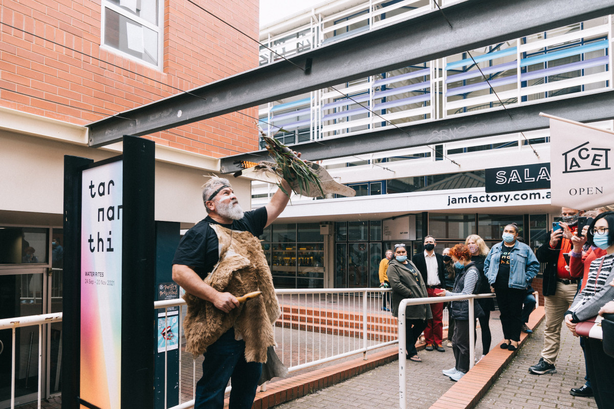 Welcome to Country performance out the front of the gallery entrance.